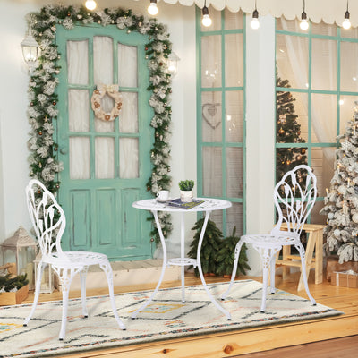 Outsunny 3 Piece Patio Bistro Set for 2, Outdoor Aluminium Garden Table and Chairs with Umbrella Hole for Balcony, White 