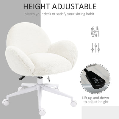 HOMCOM Makeup Vanity Chair, Cute Fluffy Desk Chair with Rolling Wheels for Bedroom Living Room, Cream White 
