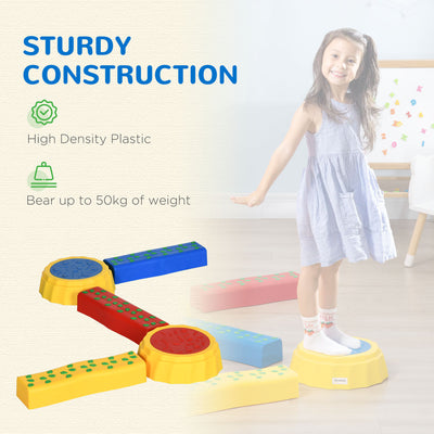 Outsunny Five-Piece Kids Stepping Stones and Balance Bridge w/ Non-Slip Surface & Bottom. for Toddlers - Multicoloured 