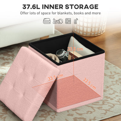 HOMCOM Foldable Sherpa Fleece Storage Ottoman - Pink 