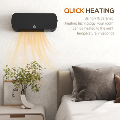 HOMCOM 2000W Wall Mounted Ceramic Space Heater, 10-49°C Temperature, Black 