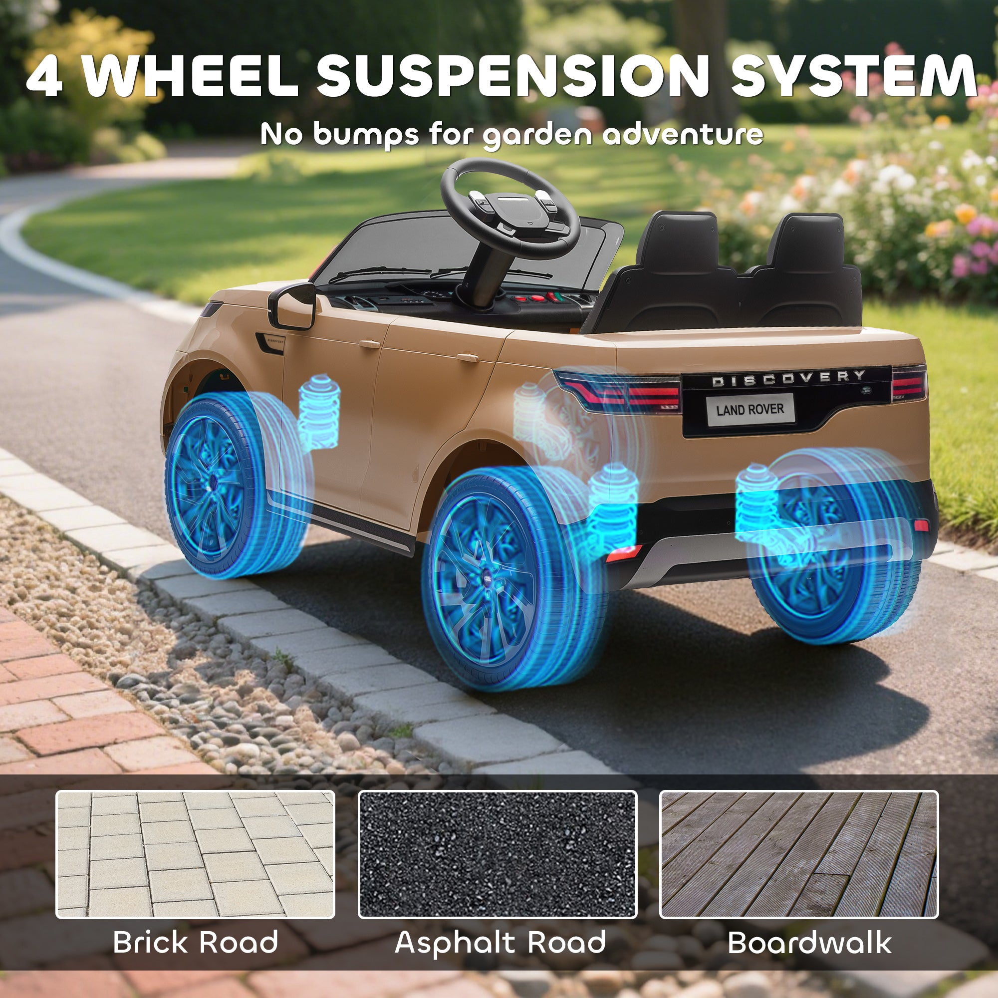 AIYAPLAY Land Rover Discovery Licensed 12V Kids Electric Car with Remote, 4 Wheel Suspension, Slow Start, Lights, Music, Khaki