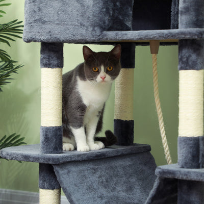 PawHut 206cm Cat Tree, Multi-Level Cat Tower with Scratching Posts and Board, Beds, Condos, Platforms, Toy Balls, Dark Grey 