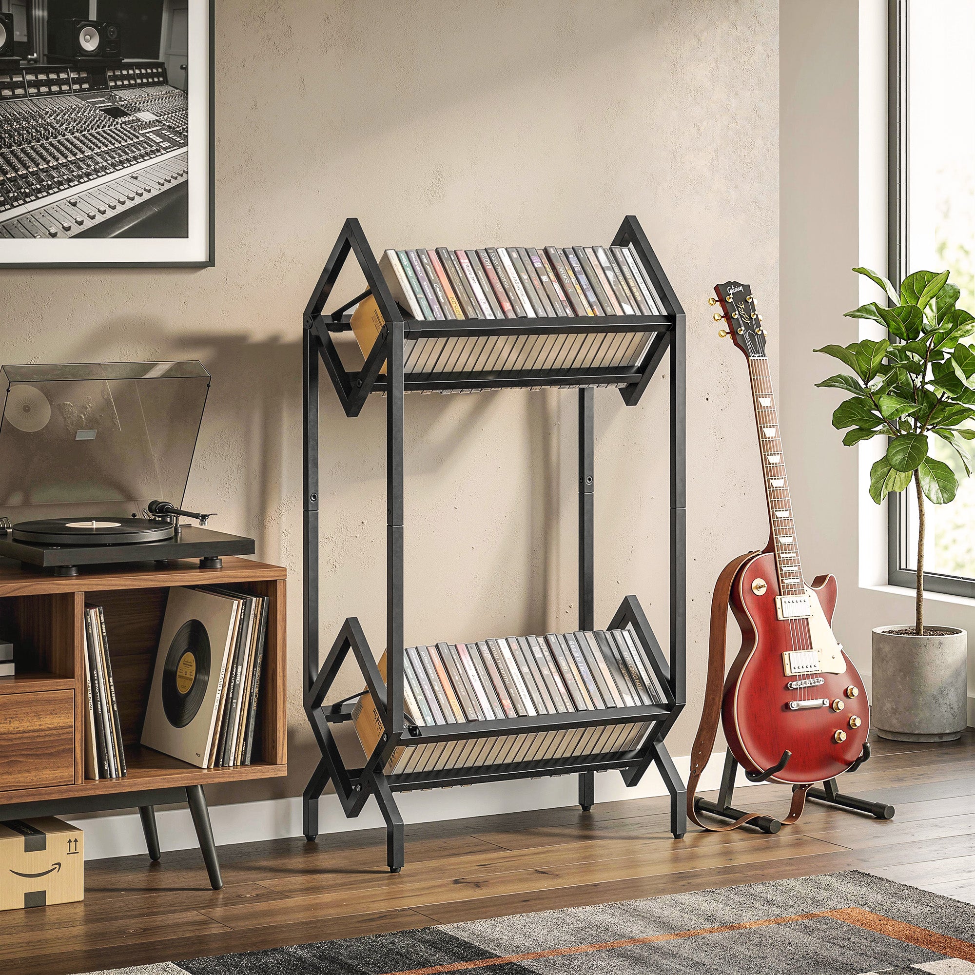 HOMCOM 50 CD Storage Rack, 2-Tier Metal CD Storage Unit, Free Standing, Easy to Assemble, Black 