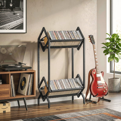 HOMCOM 50 CD Storage Rack, 2-Tier Metal CD Storage Unit, Free Standing, Easy to Assemble, Black 