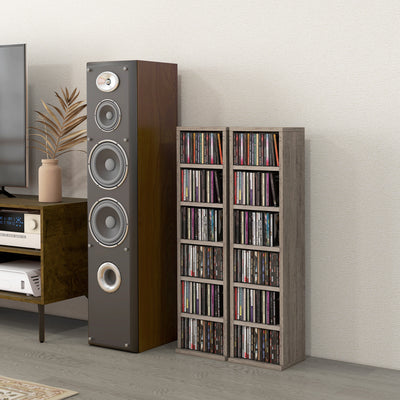 HOMCOM Set of Two 102 CD Storage Units - Dark Wood-Effect 