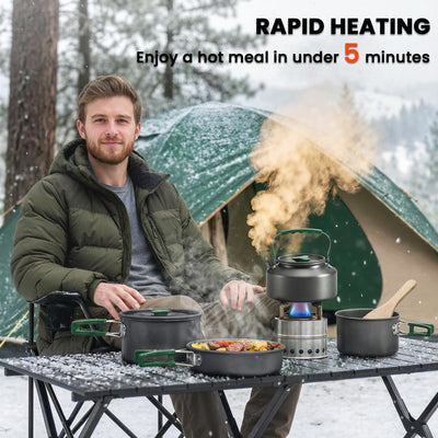 Outsunny Camping Cookware Set for 4-5 People, Lightweight Aluminium Camping Cooking Kit with Anti-Scald Handles, Grey 