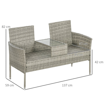 Outsunny Two-Seat Rattan Chair, with Middle Table - Grey 