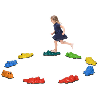 ZONEKIZ 9PCs Kids Stepping Stones, Crocodile-Designed Sensory Toys, with Anti-Slip Edge Balance River Stones 