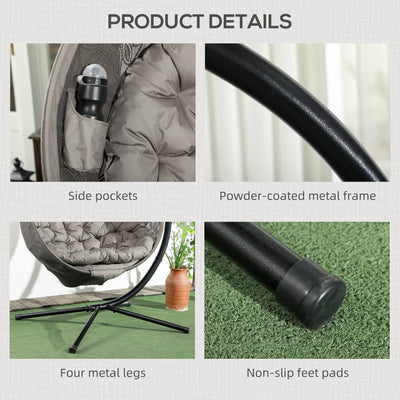 Outsunny Round Egg Basket Chair, with Steel Stand, Sand 