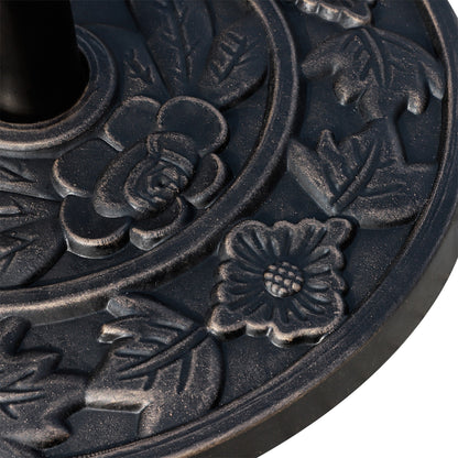 Outsunny 9kg Resin Parasol Base, Half Round Umbrella Stand with Floral Design for Garden, Outdoor, Suitable Umbrella Rod: Φ3.8cm, Φ4.8cm, Bronze Tone 