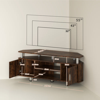 HOMCOM TV Unit Cabinet for TVs up to 55 Inches with Storage Shelves and Cupboard, Entertainment Centre for Living Room, Rustic Brown 