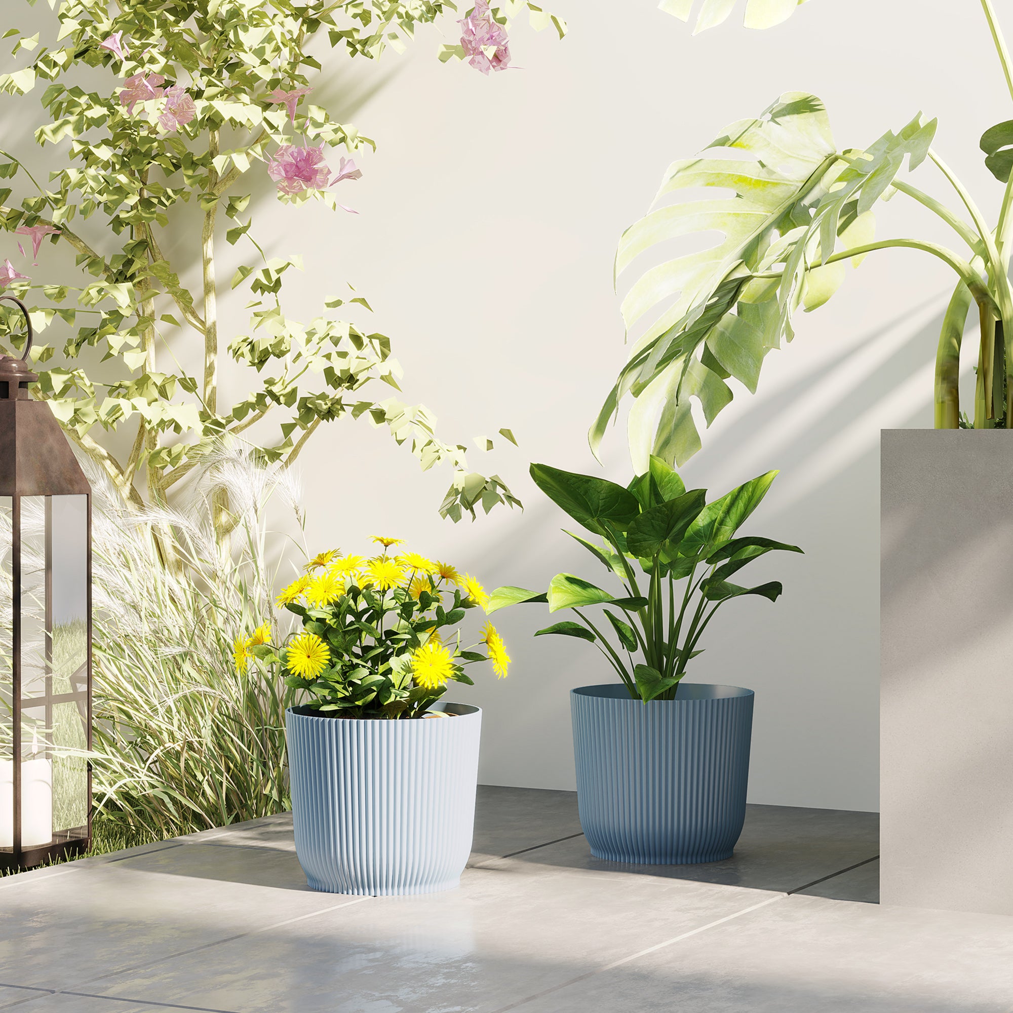Outsunny Set of Two \'d0\'a422cm Planters - Blue