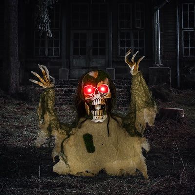 Outsunny Halloween Animated Skeleton with Glowing LED Eyes, Half-Body Scary Halloween Decorations, Battery Operated, Indoor Party Props 