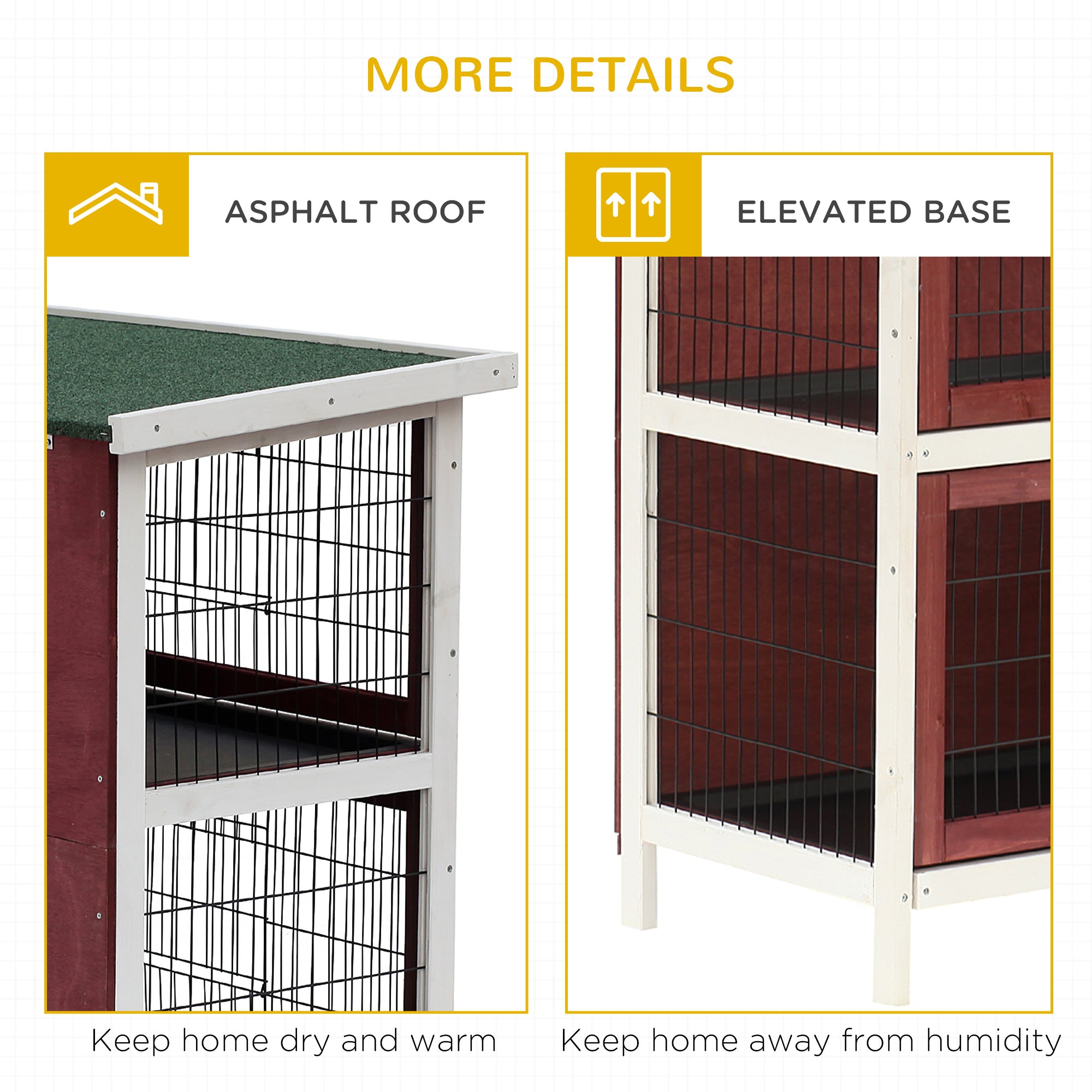 PawHut Rabbit Hutch Outdoor 2-Tier Guinea Pig Cage Bunny House Cage with No-Leak Trays for Indoor and Outdoor 136 x 50 x 93cm 