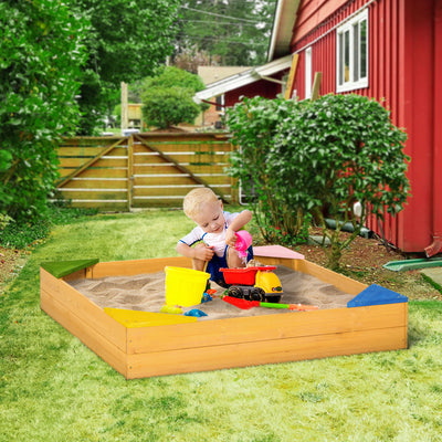 Outsunny Kids Wooden Sand Pit, Children Sandbox, with Four Seats, Non-Woven Fabric, for Gardens, Playgrounds 