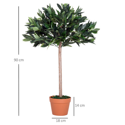 Outsunny 3ft Artificial Olive Tree Indoor Plant Greenery for Home Office Potted in An Orange Pot Set of 2 