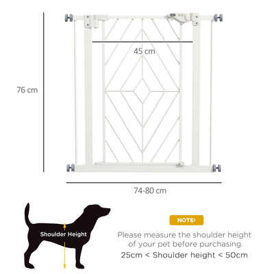 PawHut Pressure Fit Stair Gate, Dog Gate, with Auto Closing Door, Double Locking, Easy Installation, Openings 74-80cm - White 