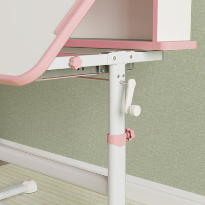 AIYAPLAY Height Adjustable Kids Desk and Chair Set, Children School Study Desk with Tiltable Desktop, Reading Rack,  Pink 