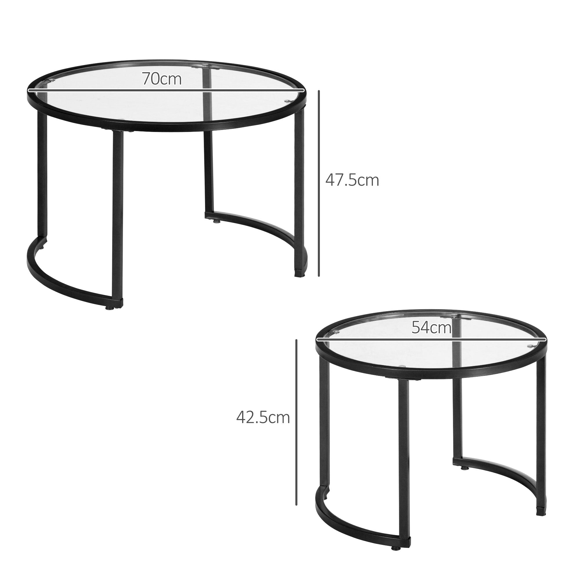 HOMCOM Two-Piece Nest of Glass-Top Coffee Tables 