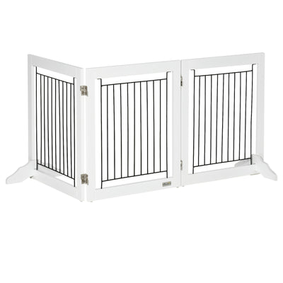 PawHut Foldable Pet Gate, with Three Panels & Two Support Feet - White 