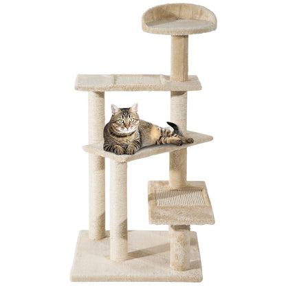PawHut 100 cm Cat Tree for Indoor Cats Kitten Scratch Scratching Post Climbing Tower Activity Centre Beige 