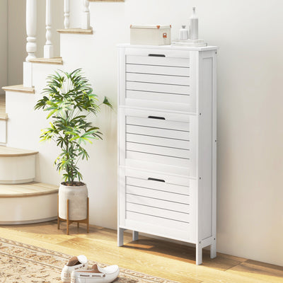HOMCOM Narrow Shoe Cabinet with 3 Flip Drawers - White 