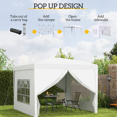 Outsunny 3 x 3m Pop Up Gazebo, Wedding Party Canopy Tent Marquee with Carry Bag and Windows, White 