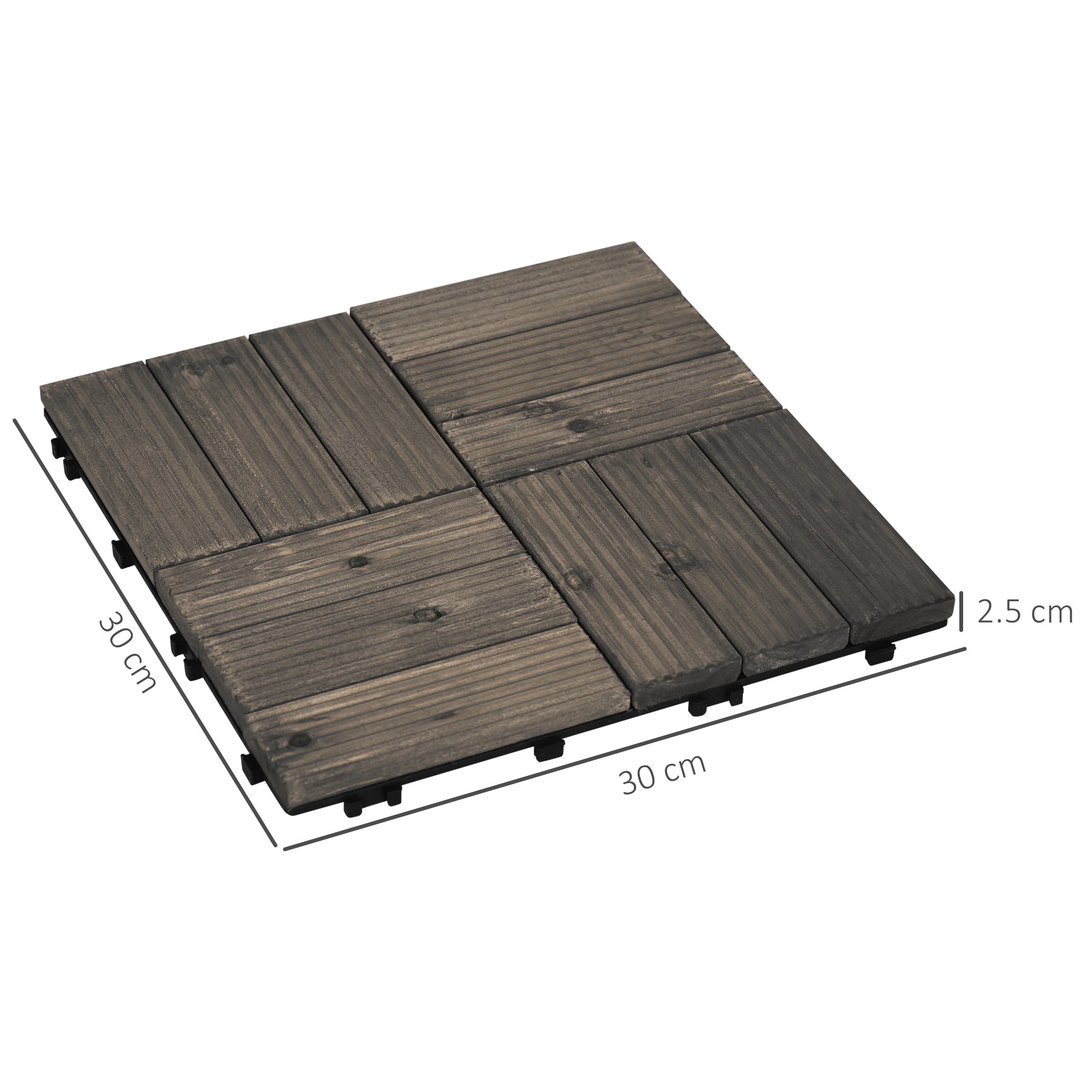 Outsunny 27 Pcs Wooden Interlocking Decking Tiles, Outdoor Flooring Tiles for Patio, Balcony, Terrace, Hot Tub, 30 x 30 cm per Piece, 2.5\'e3\'8e\'a1 per Pack, Charcoal Grey