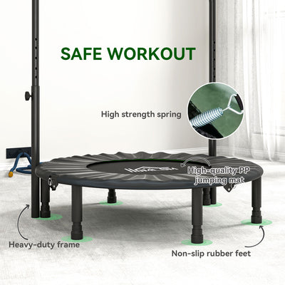 HOMCOM 40" Foldable Mini Fitness Trampoline, with Adjustable Foam Handle, Green 