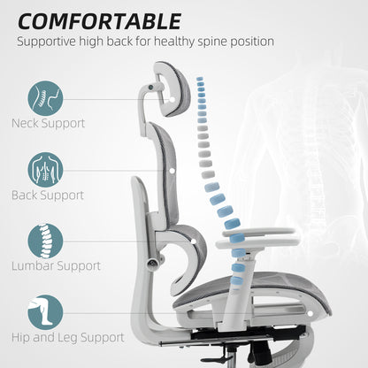 HOMCOM Multi-Adjustable Mesh Office Chair - Grey and White