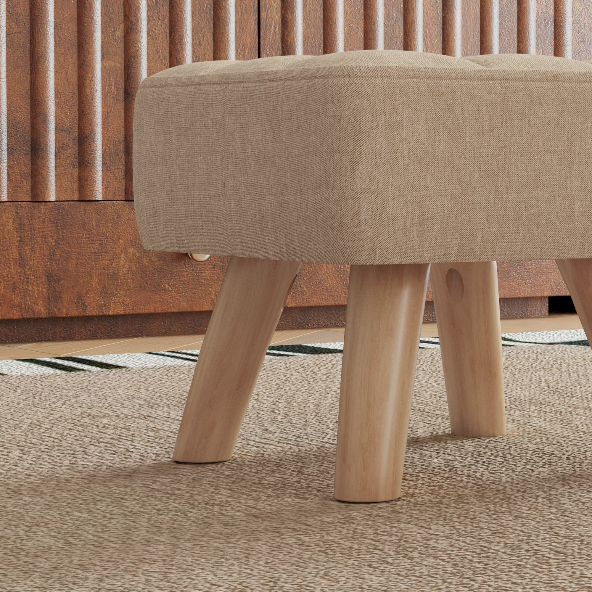 HOMCOM Linen-Look Square Padded Footstool - Brown 