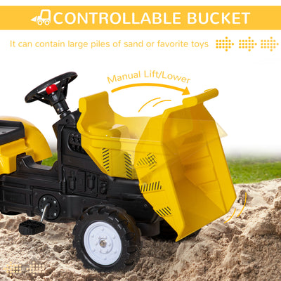 HOMCOM Kids Ride on Tractor No Power Pedal Go Kart with Manual Control Bucket for 3-6 Years Old 