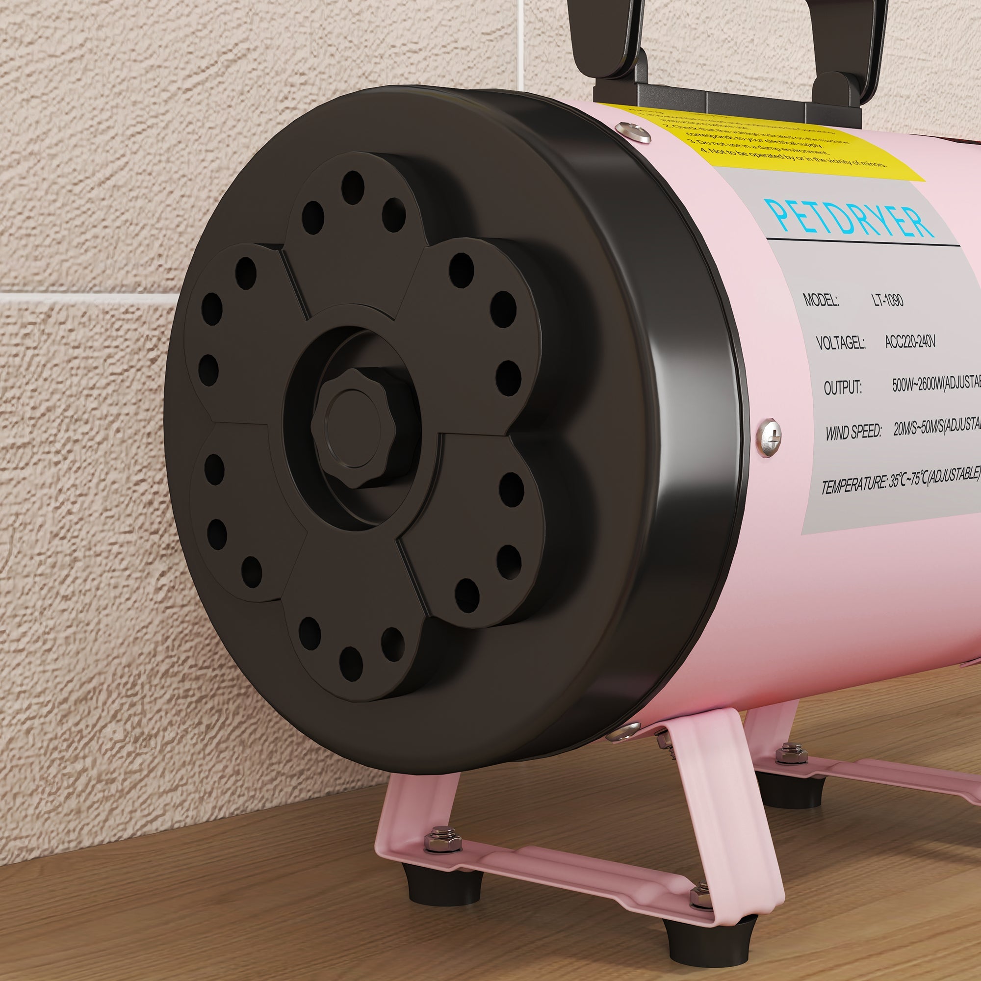 PawHut 2200W Dog Hair Dryer with Adjustable Temperature & Velocity, 3 Different Nozzles, Pink 