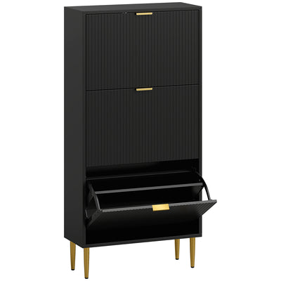 HOMCOM Narrow Shoe Cabinet with 3 Flip Drawers - Black 
