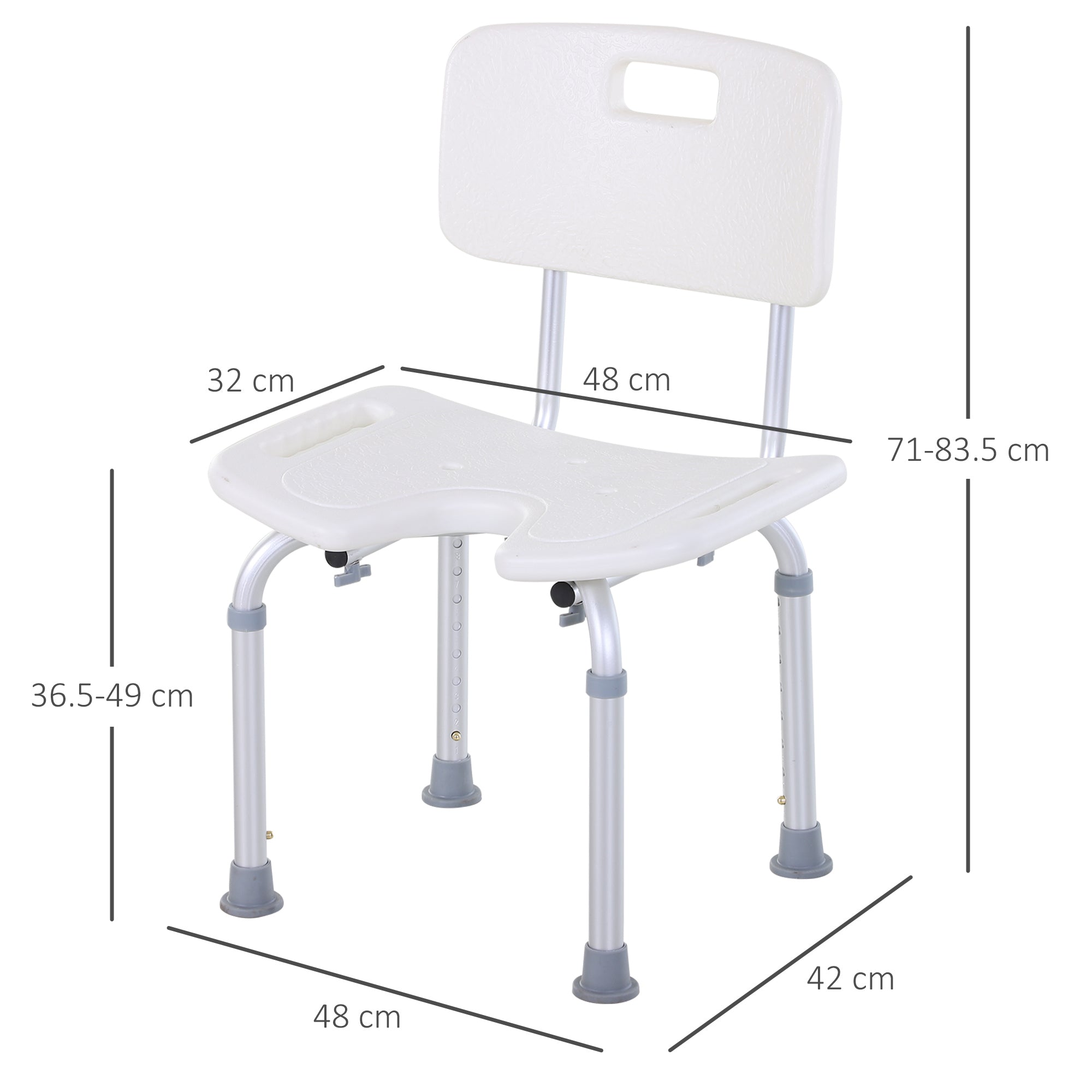 HOMCOM 8-Level Height Adjustable Bath Stool Spa Shower Chair Aluminum w/ Non-Slip Feet, Handle for the Pregnant, Old, Injured 