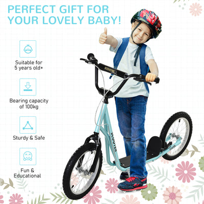 HOMCOM Kick Scooters for Kids with Adjustable Height, Anti-Slip Deck, Dual Brakes, Rubber Tyres, for Boys and Girls Aged 5+ Years Old - Blue 