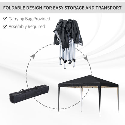 Outsunny 3 x 3M Garden Pop Up Gazebo Height Adjustable Marquee Party Tent Wedding Canopy with Carrying Bag, Black 