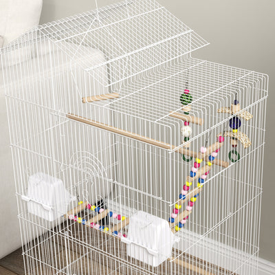 PawHut Bird Cage for Budgies, Finches, Canaries w/ Accessories, Toys, Tray, White 