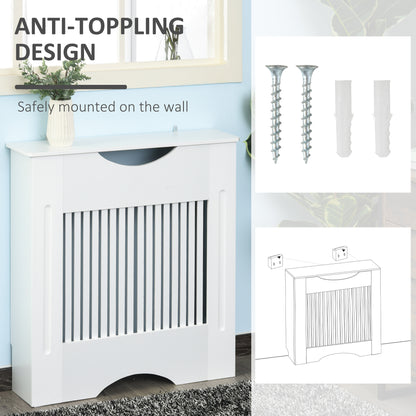 HOMCOM Painted MDF Radiator Cover Heater Cabinet Modern Slatted Home Furniture Living Room Bedroom Worktop White 82H x 78W x 19D 