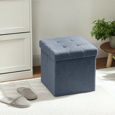 HOMCOM Foldable Sherpa Fleece Storage Ottoman - Blue 