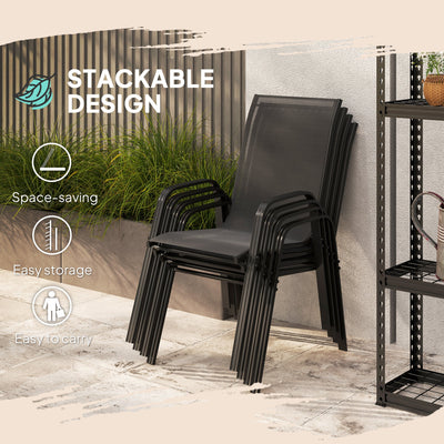 Outsunny Set of Four Stackable Mesh Seat Chairs - Black 