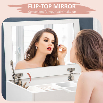 HOMCOM Dressing Table with Flip-up Mirror and Storage Stool, Vanity Table with Drawer and Hidden Compartments for Bedroom, Living Room, White 