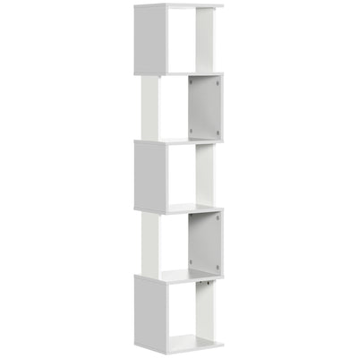HOMCOM Modern 5-Tier Bookshelf, Freestanding Bookcase Storage Shelving for Living Room Home Office Study, White and Light Grey 