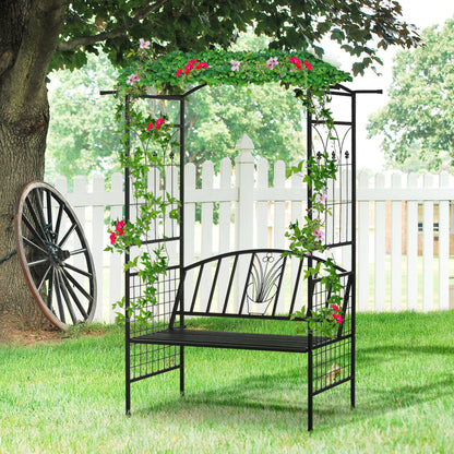 Outsunny Steel Frame Outdoor Garden Arch w/ 2-Seater Bench Flower Climber Black 