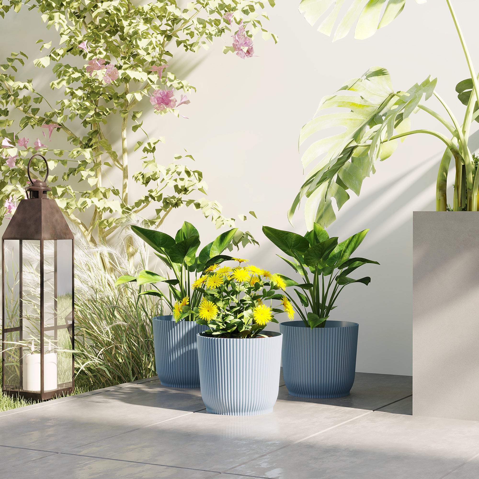 Outsunny Set of Three \'d0\'a422cm Planters - Blue