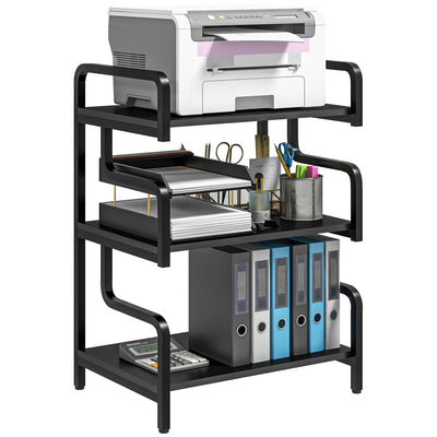 HOMCOM 3-Tier Printer Stand with Storage Shelves, Printer Table, 55 x 40 x 77cm Printer Shelf for Home Office, Study, Black 