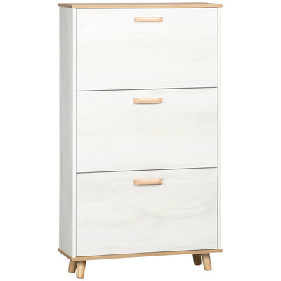 HOMCOM Narrow Shoe Cabinet, Slim Shoe Storage Cabinet with 3 Flip Drawers and Adjustable Shelves, 12 Pair of Shoes Organizer for Hallway, Entryway, Cream White 