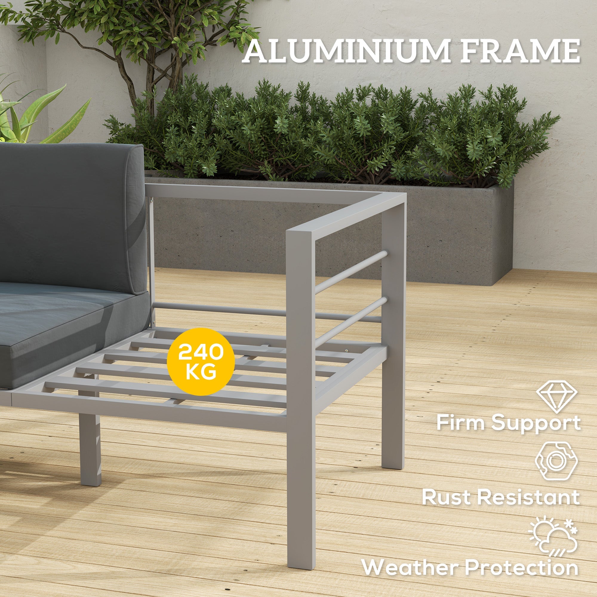 Outsunny Two-Seater Aluminium Garden Sofa - Grey 