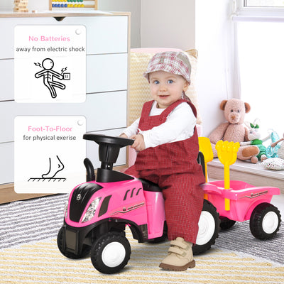 HOMCOM Ride-On Tractor, Toddler Walker, Foot-to-Floor Slide, for Ages 1-3 Years - Pink 